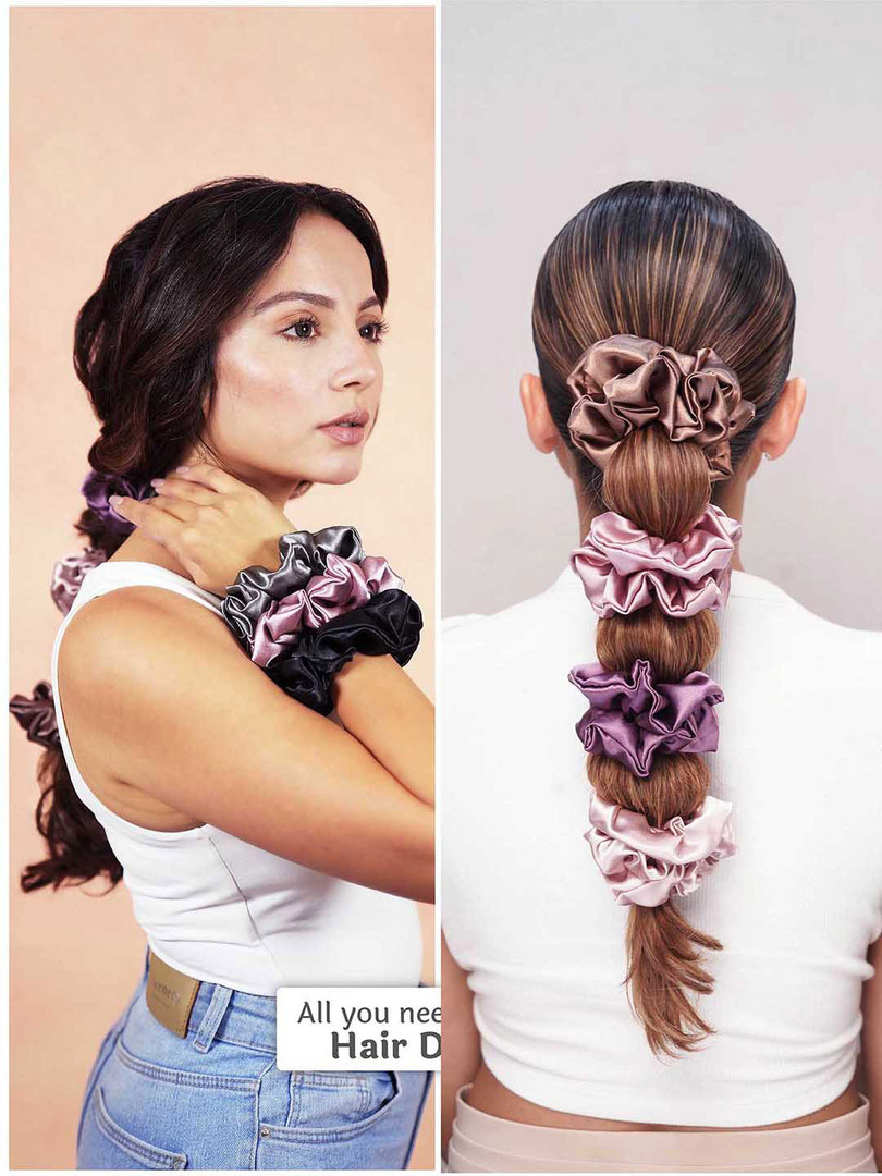 HAIR DRAMA CO. Women Set of 6 Silk Satin Premium Hairband Scrunchies
